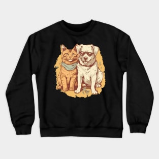 Dog and cat with good relations Crewneck Sweatshirt